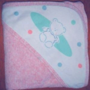Vintage infant baby girl terry cloth hooded towel